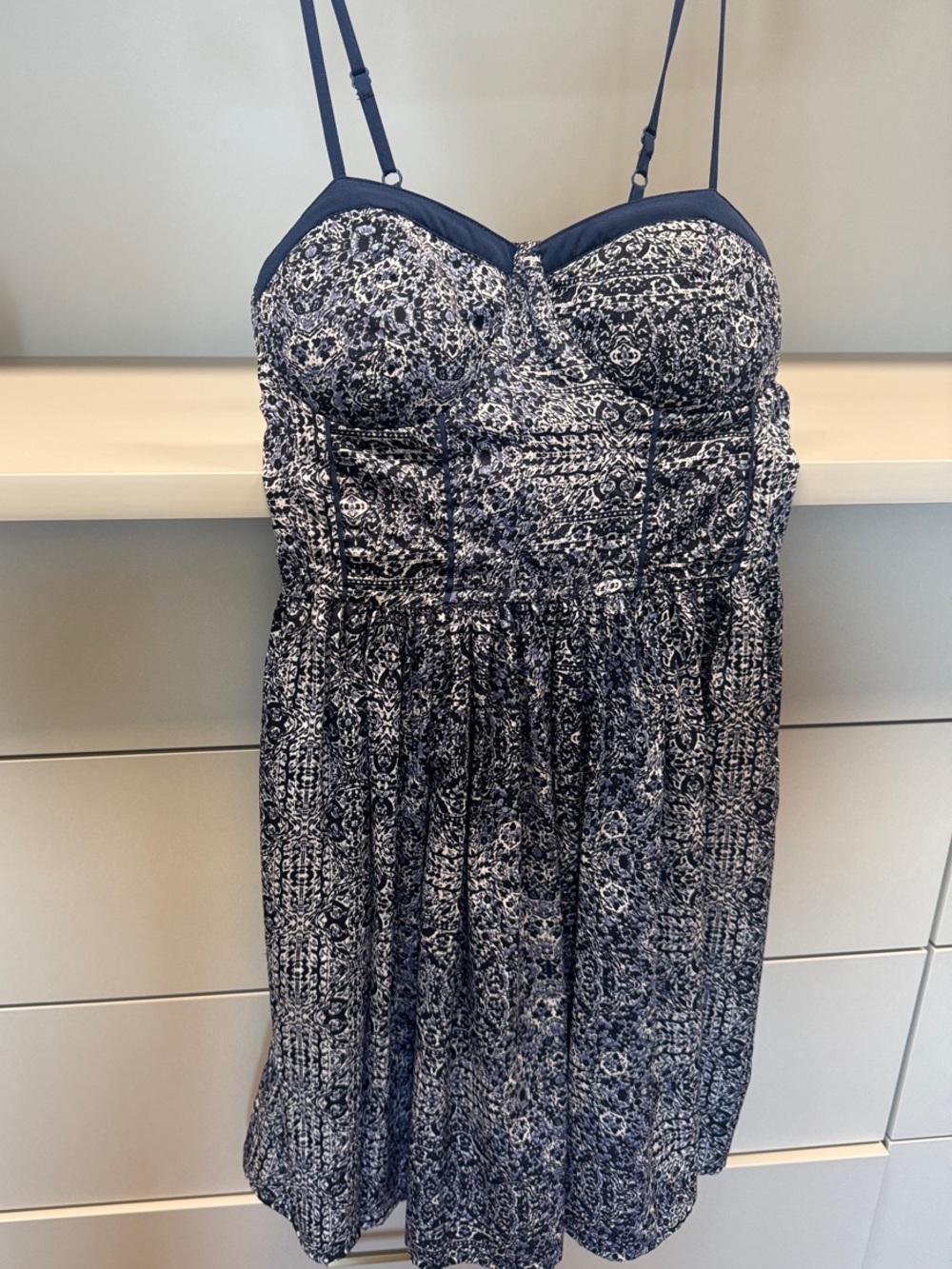 Band of Gypsies Navy and White Printed Spaghetti-Strap Sundress